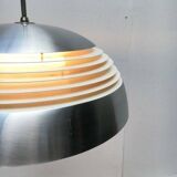 German pendant lamp in aluminium and glass from the Mid-Century space by Doria, 1960s.