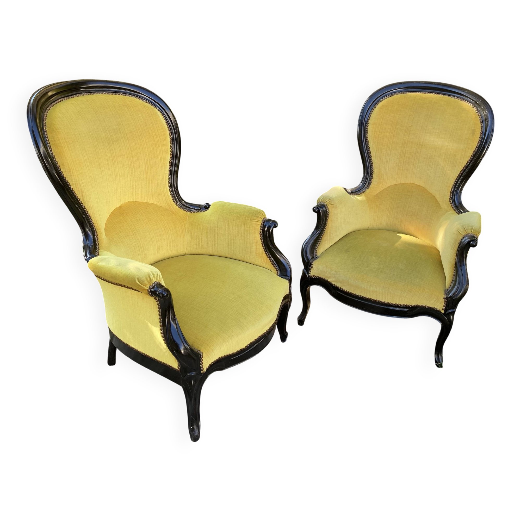 Pair of 19th century armchairs in black lacquered wood
