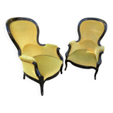 Pair of 19th century armchairs in black lacquered wood