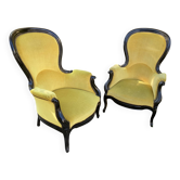Pair of 19th century armchairs in black lacquered wood
