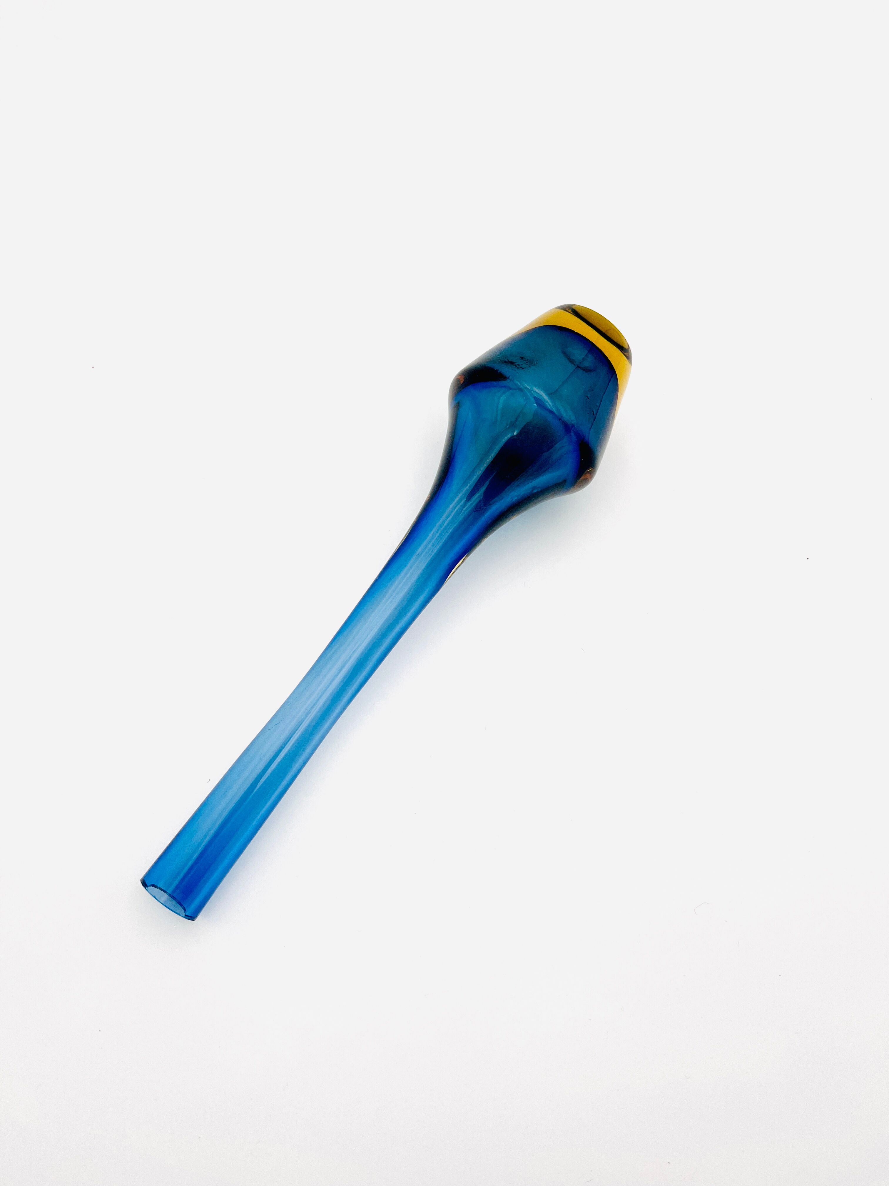Soliflore Sommerso Flavio Poli Murano 26cm Blue Amber Gallery Condition