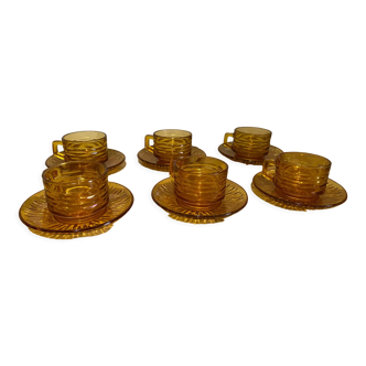 Set of 6 amber glass cups
