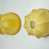 PAIR OF XL "COCOON" WALL LIGHTS, RESIN AND PINE, ITALY, 1970