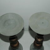 Pair of brutalist aluminum and copper candle holder