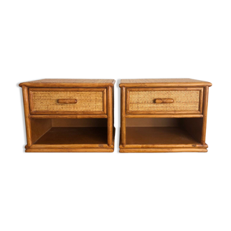 Pair of rattan bedside tables