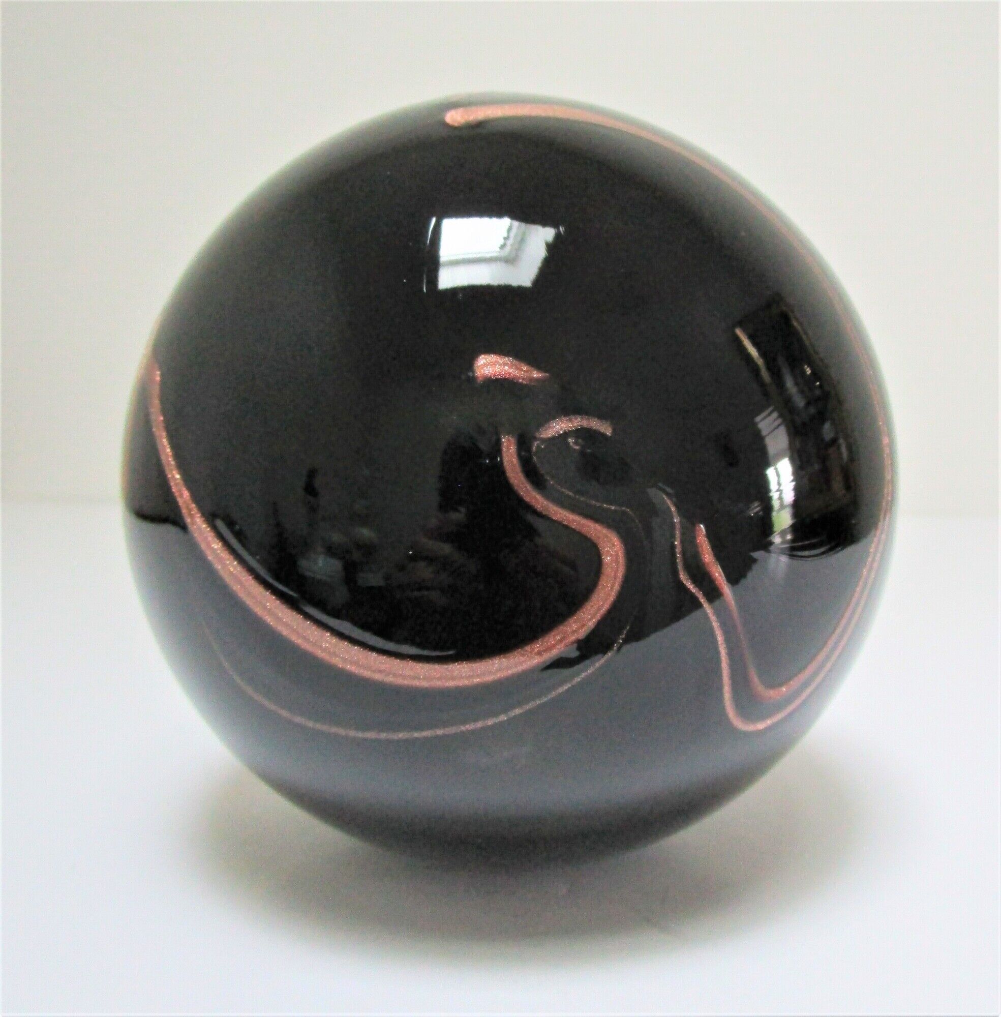 ball paperweight black and coppery glass paste Bob le Bleis glassware Maure Old vintage