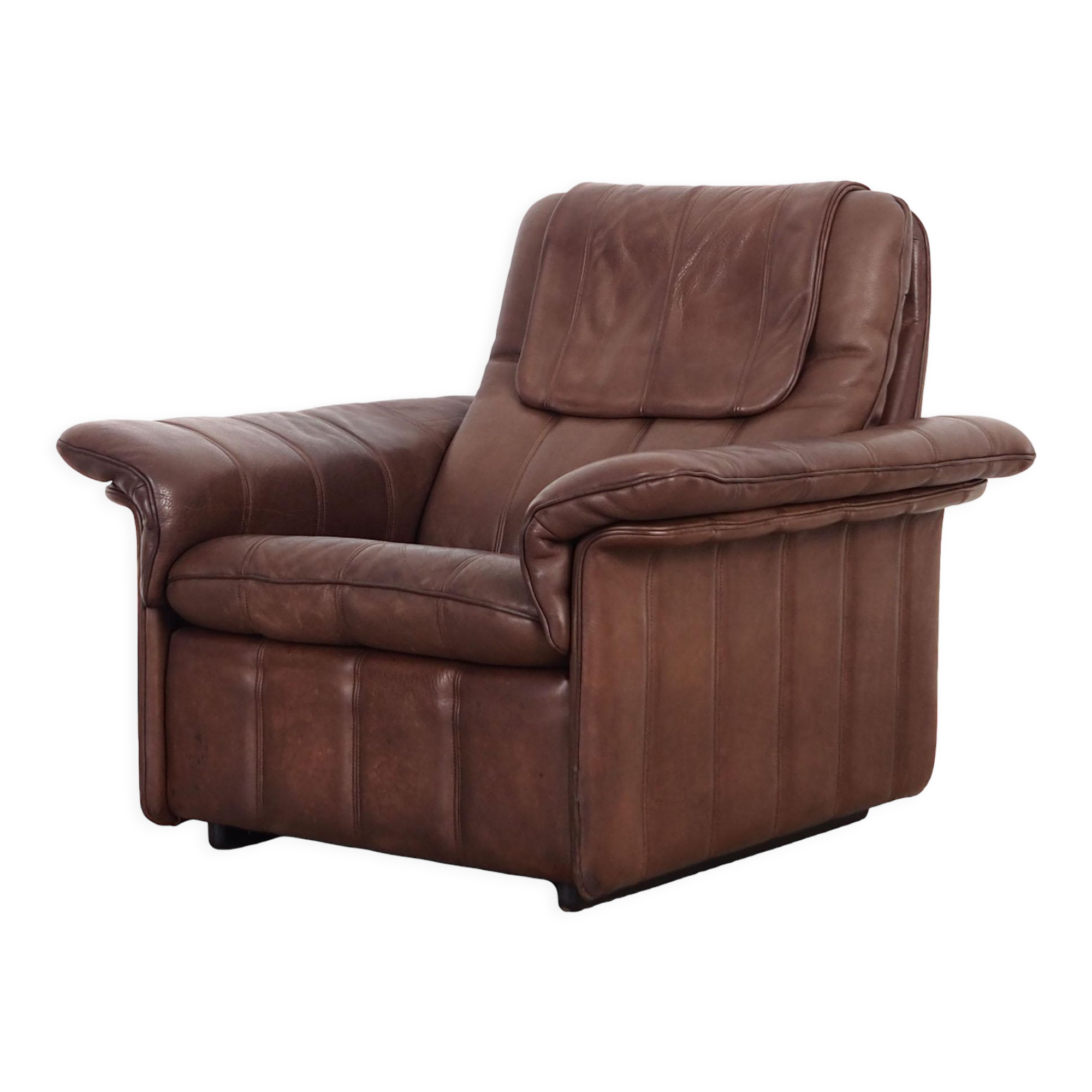 Fauteuil en cuir marron, design suisse, années 1970, fabrication: De Sede