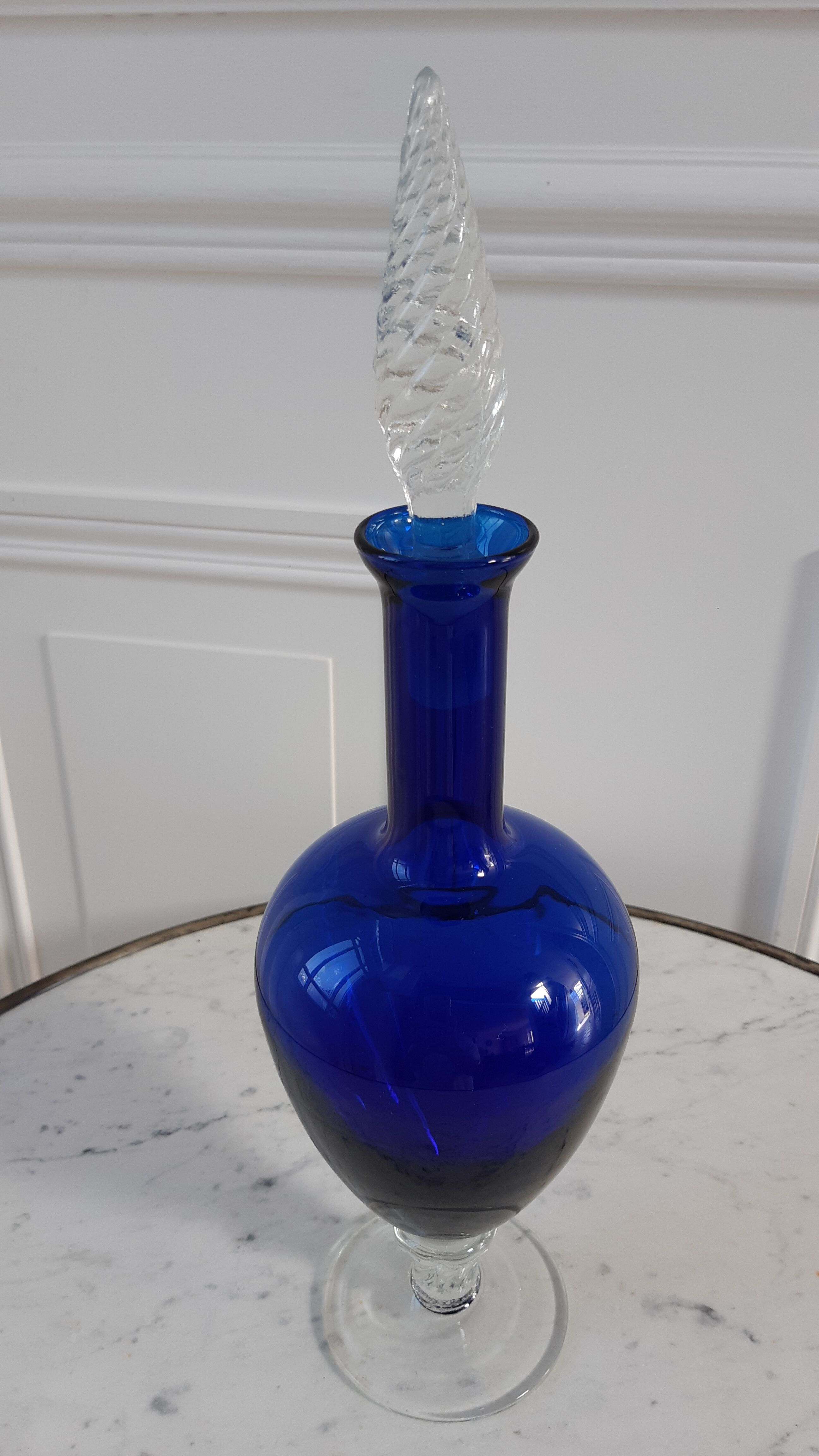 Italian carafe in blue polished glass Klein 60s