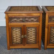 Tables de Chevet Vintage en Rotin avec Tiroir, Set de 2