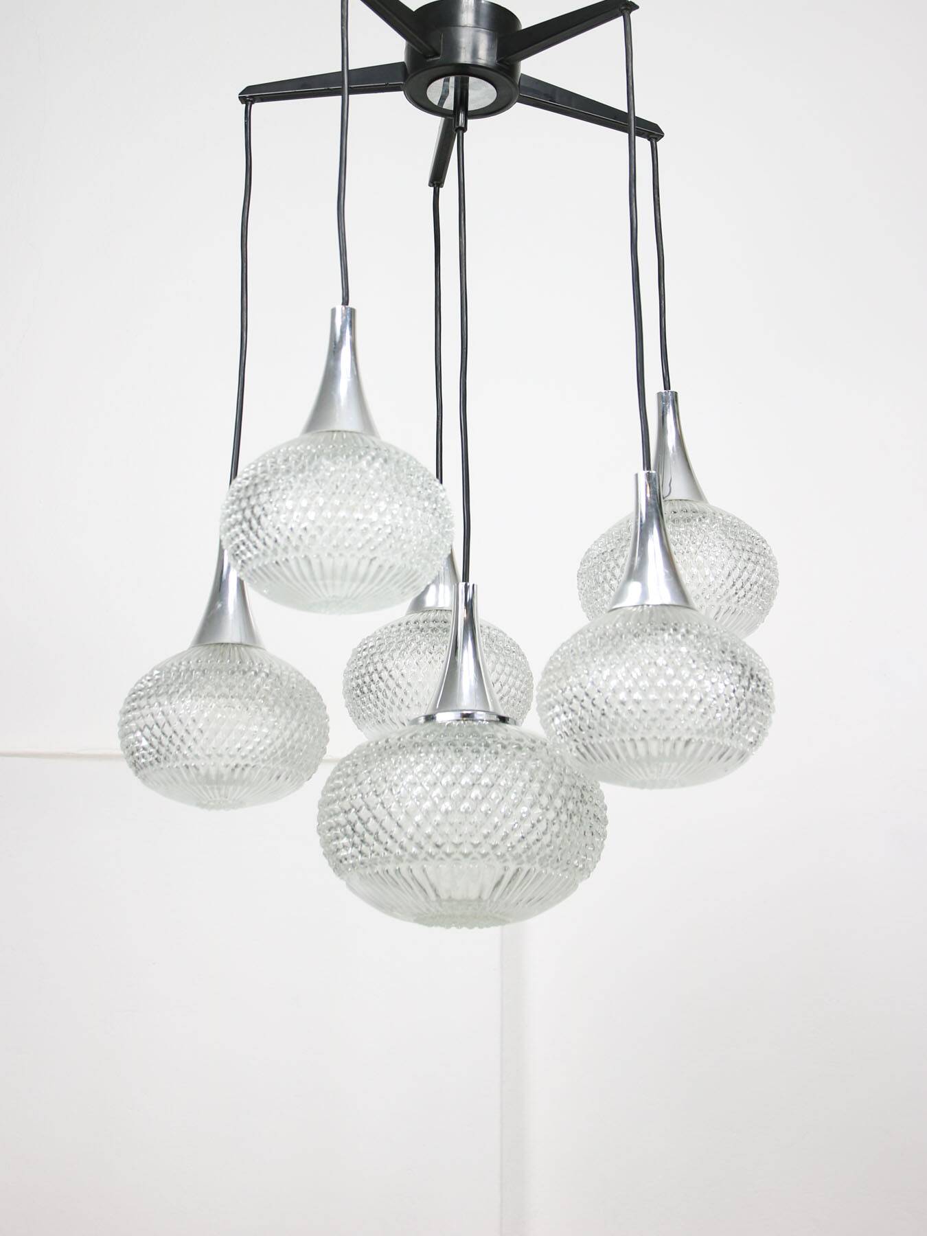 Vintage Italian Crystal and Chrome Chandelier, 70s