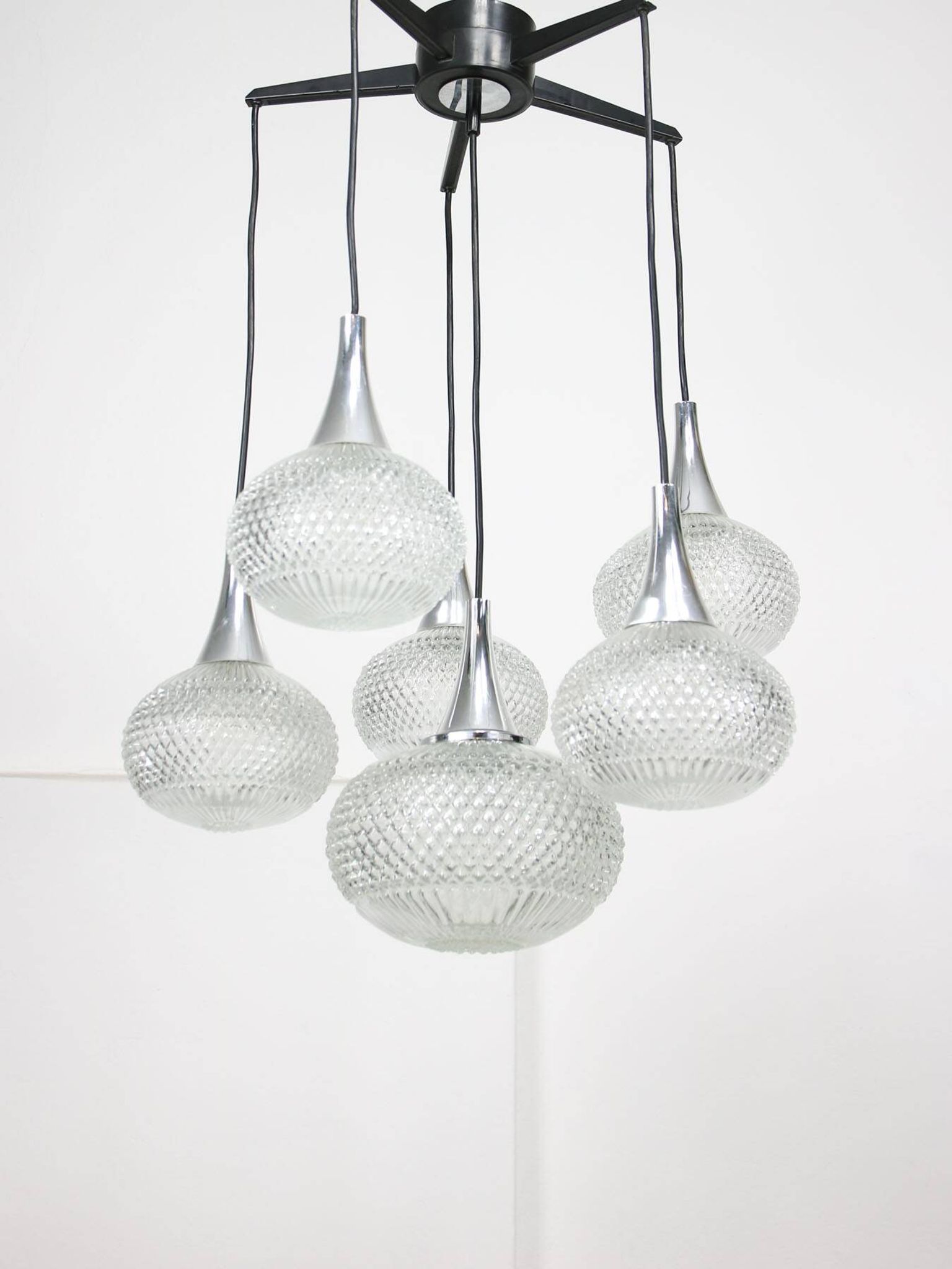 Vintage Italian Crystal and Chrome Chandelier, 70s