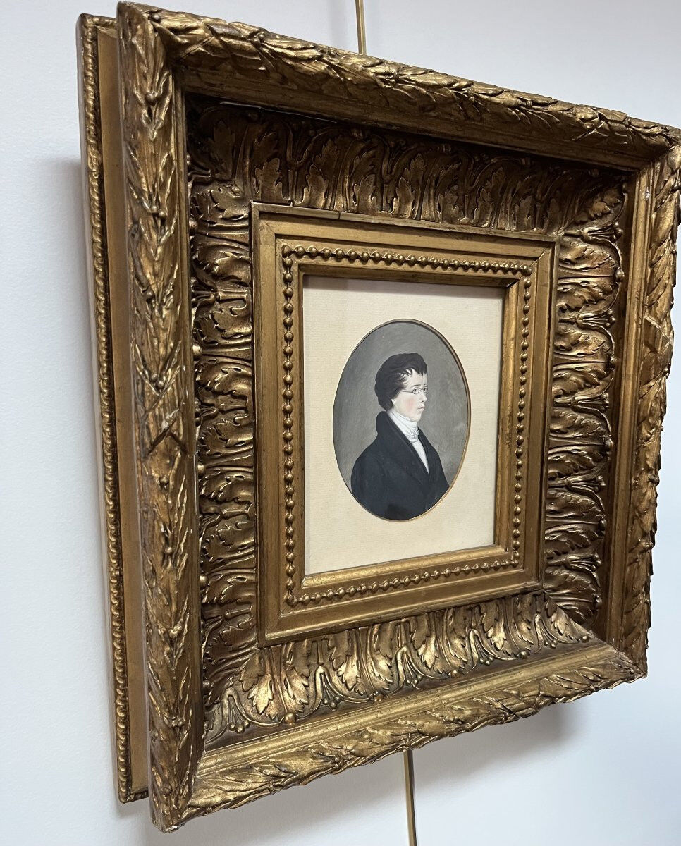 German school (?) of the early 19th century, Portrait of a young man wearing glasses.