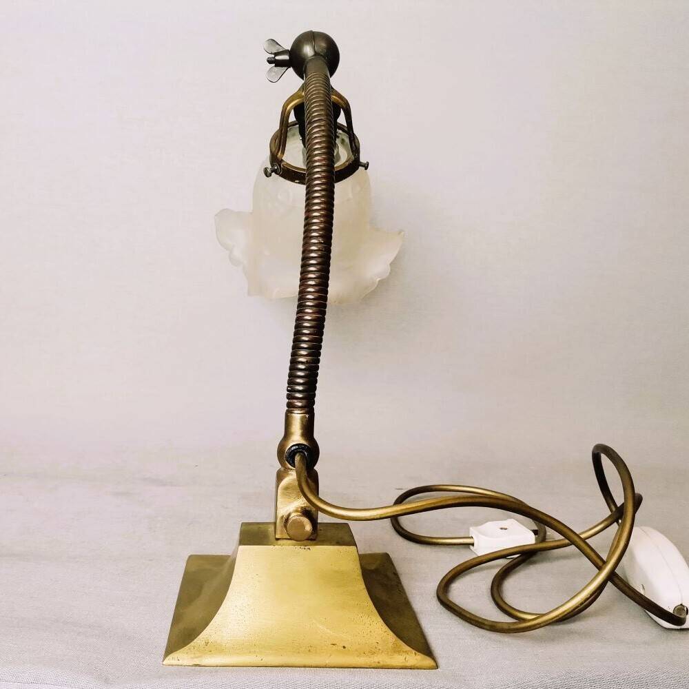 Art Nouveau brass flexible table lamp