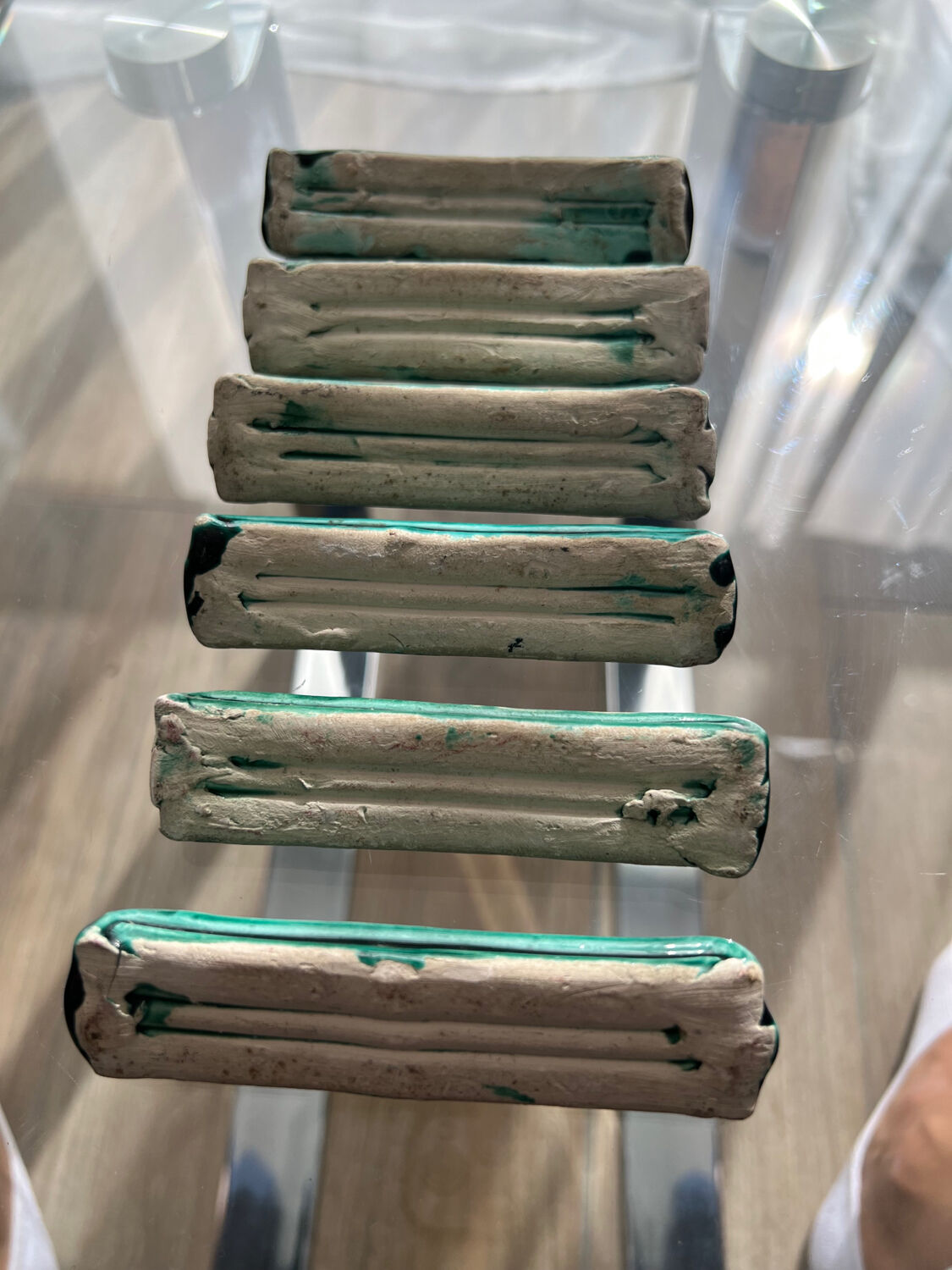 6 vintage green ceramic cupboard holders