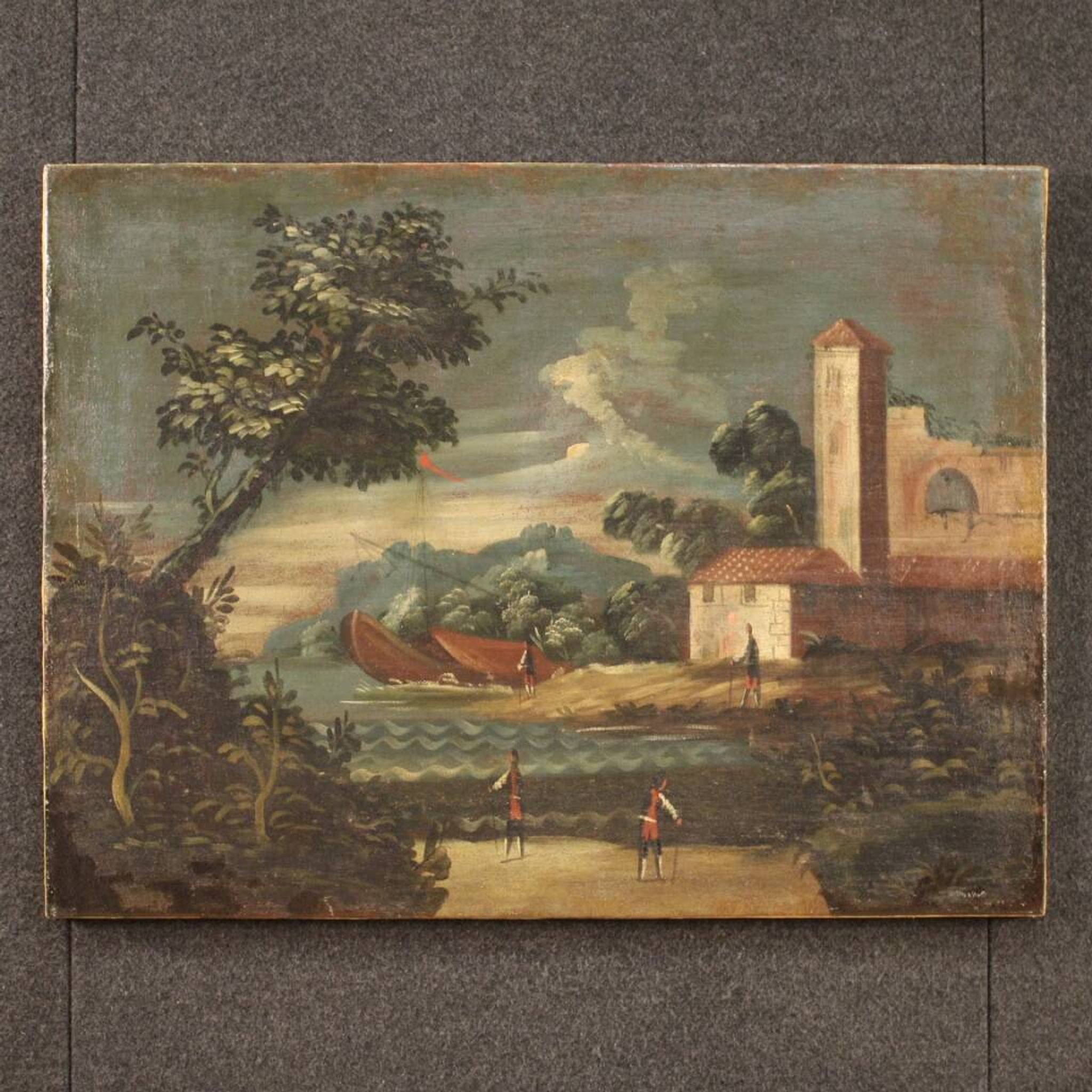 Peinture de paysage marin italienne du XVIIIe siècle.