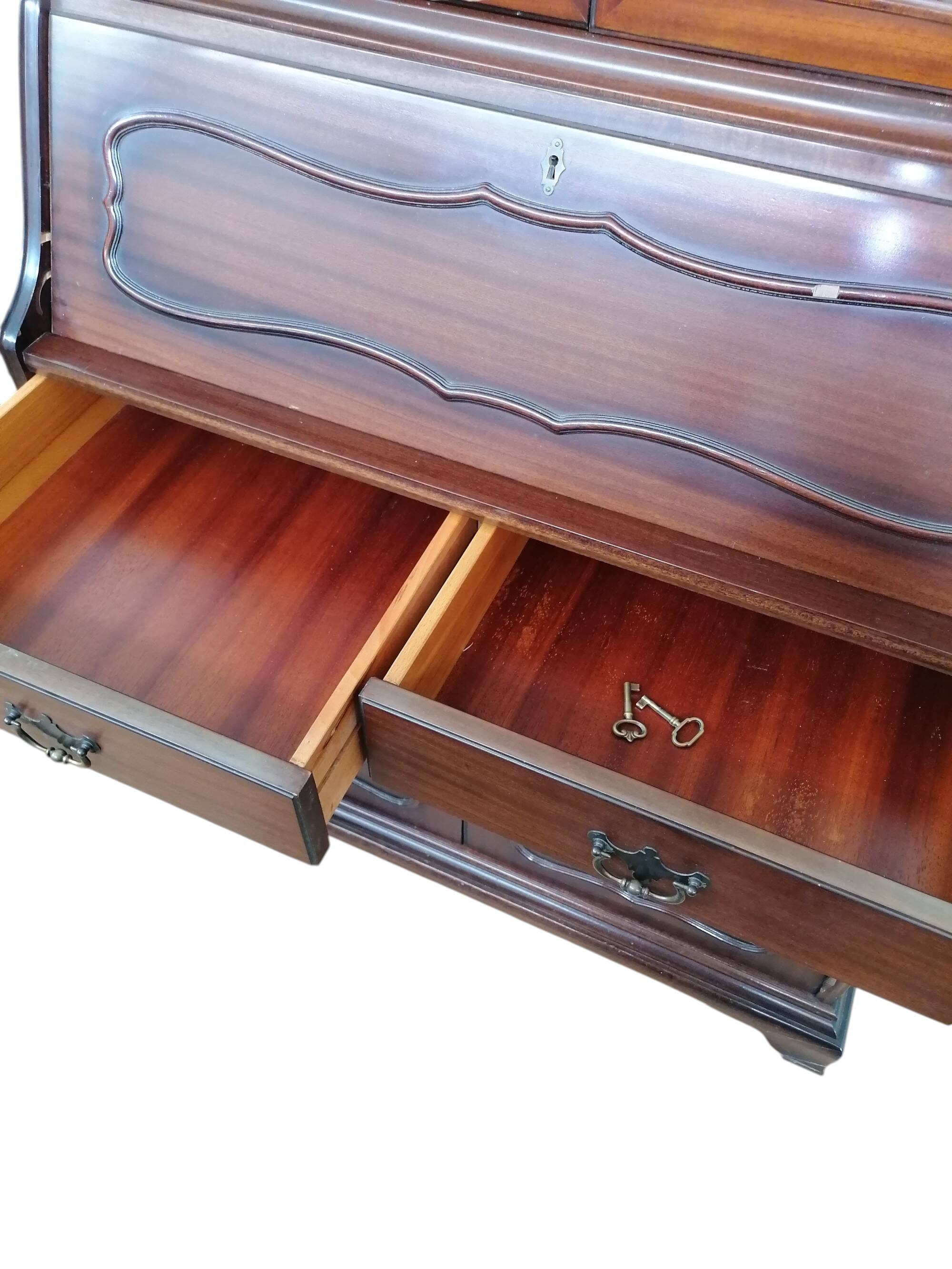 Trumeau (secretary desk) vintage con vetrina, anni 50