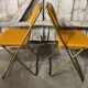 Pair old folding chair lafuma golden metal & vintage yellow fabric