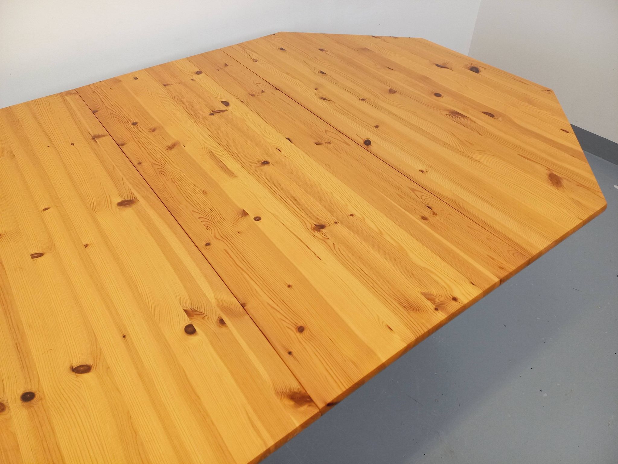 Table à manger octogonale vintage des années 80 en pin avec rallonge