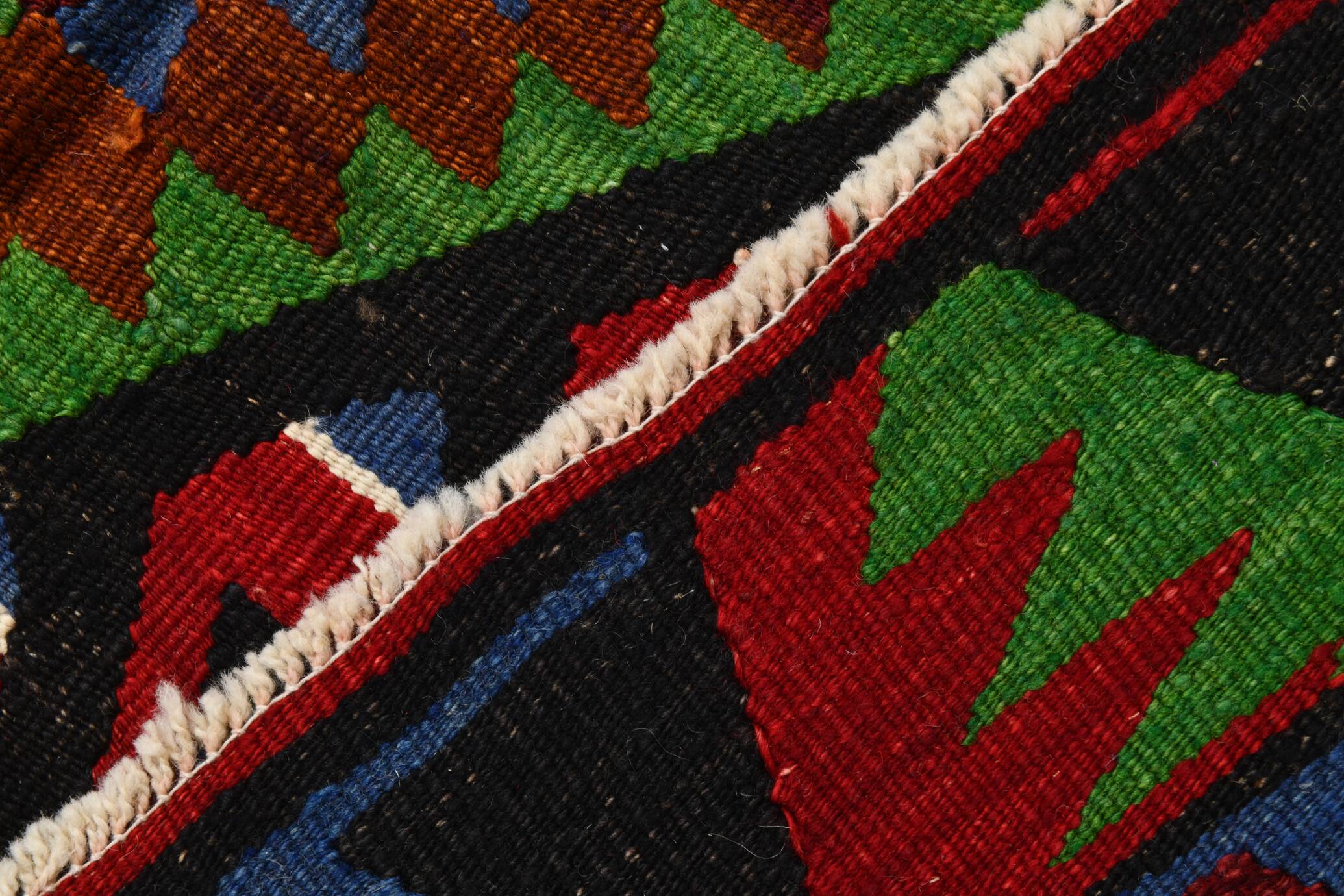 Geometric Blue & Green Vintage Kilim Rug, 154x305Cm