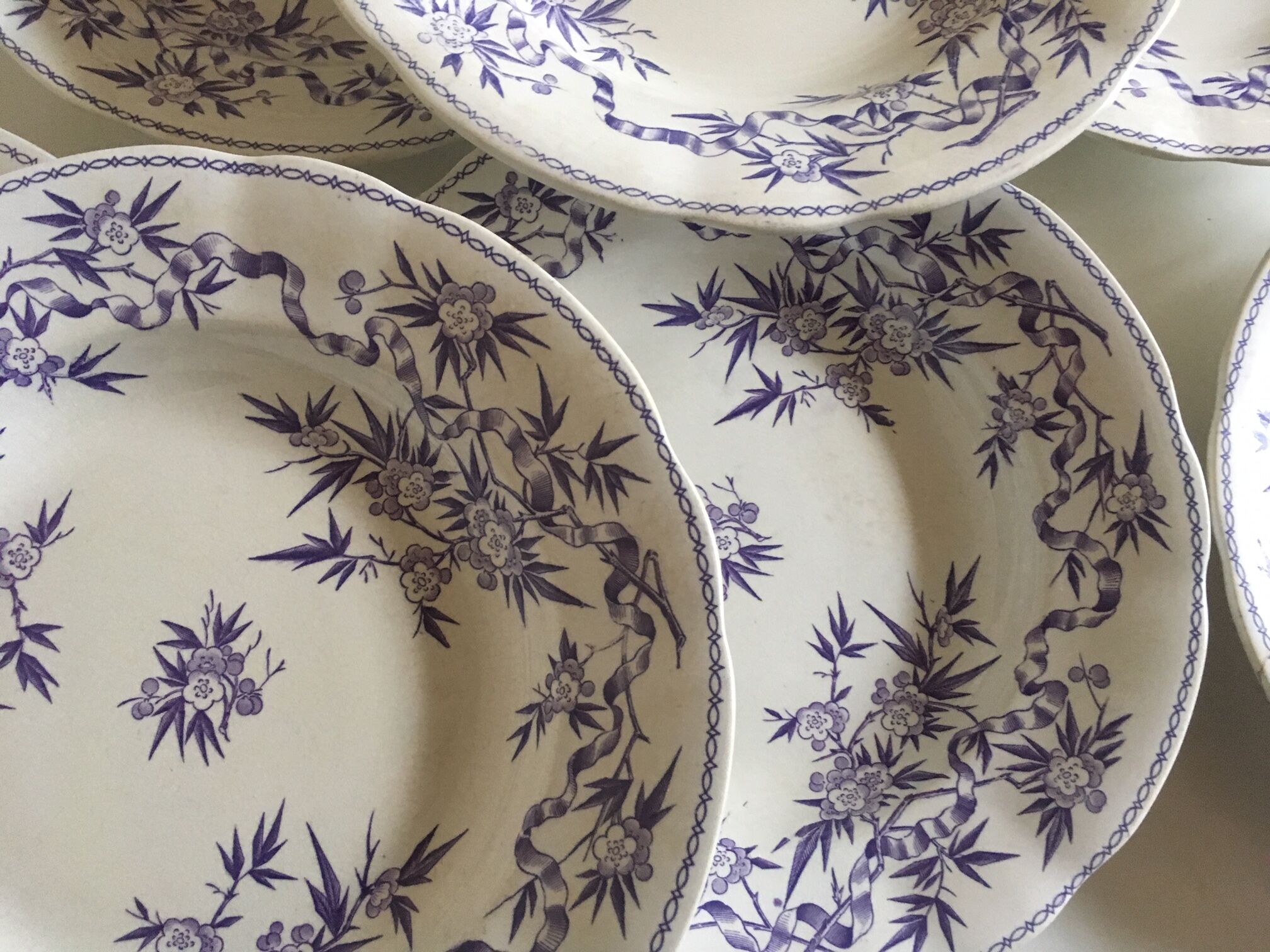 Set of 7 soup plates earthenware of Sarreguemines circa 1870 décor thorns