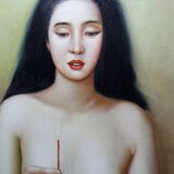 Large vintage oil painting on canvas nude by Miro