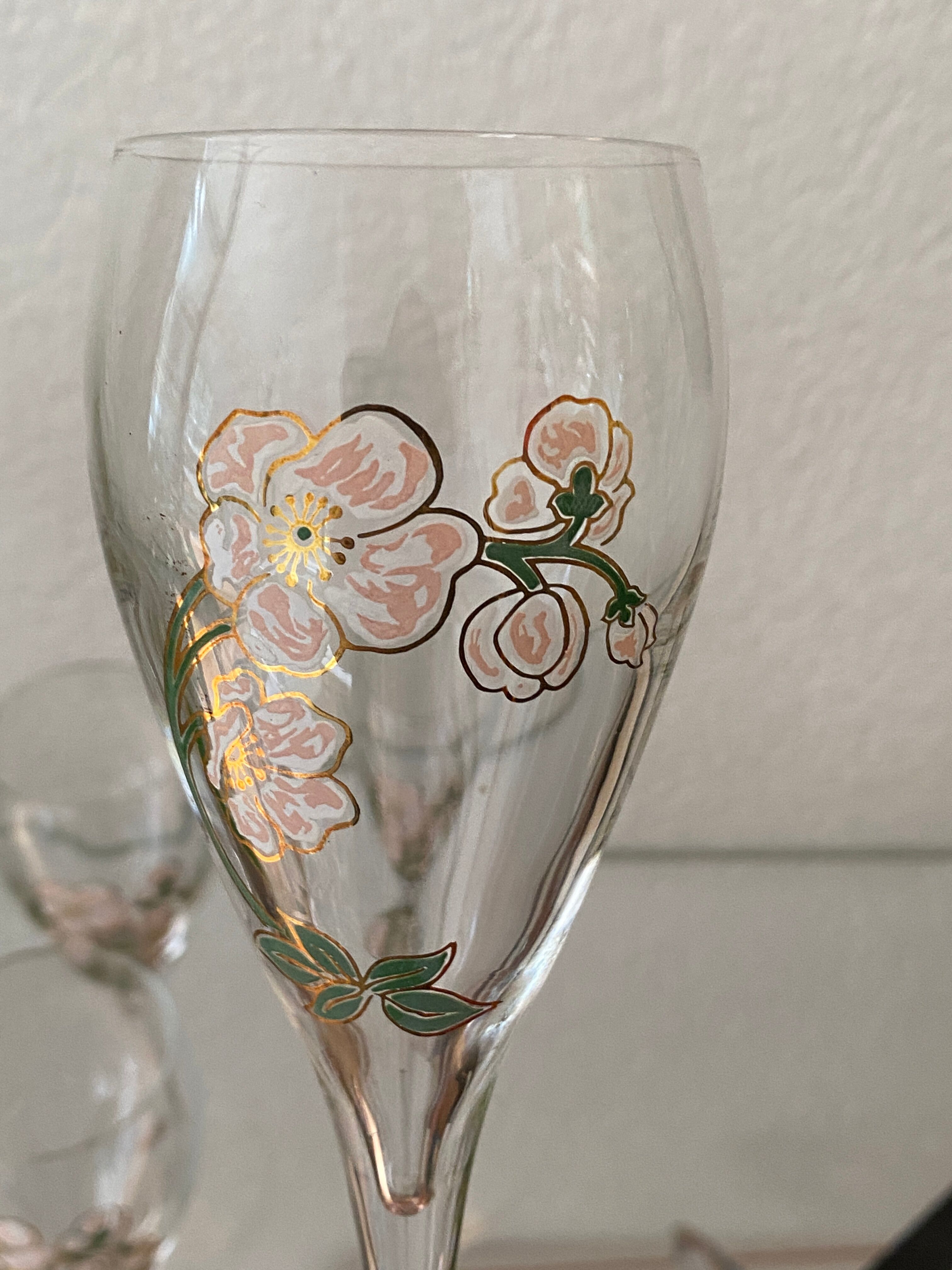 Six champagne flutes, Perrier-Jouët, Belle Epoque, E.Gallé