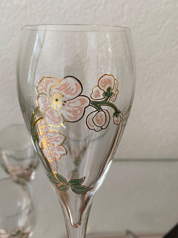 Six flûtes à champagne, Perrier-Jouët, Belle Epoque, E.Gallé