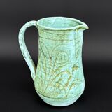 Turquoise green glazed stoneware pitcher – signed, France, 1970