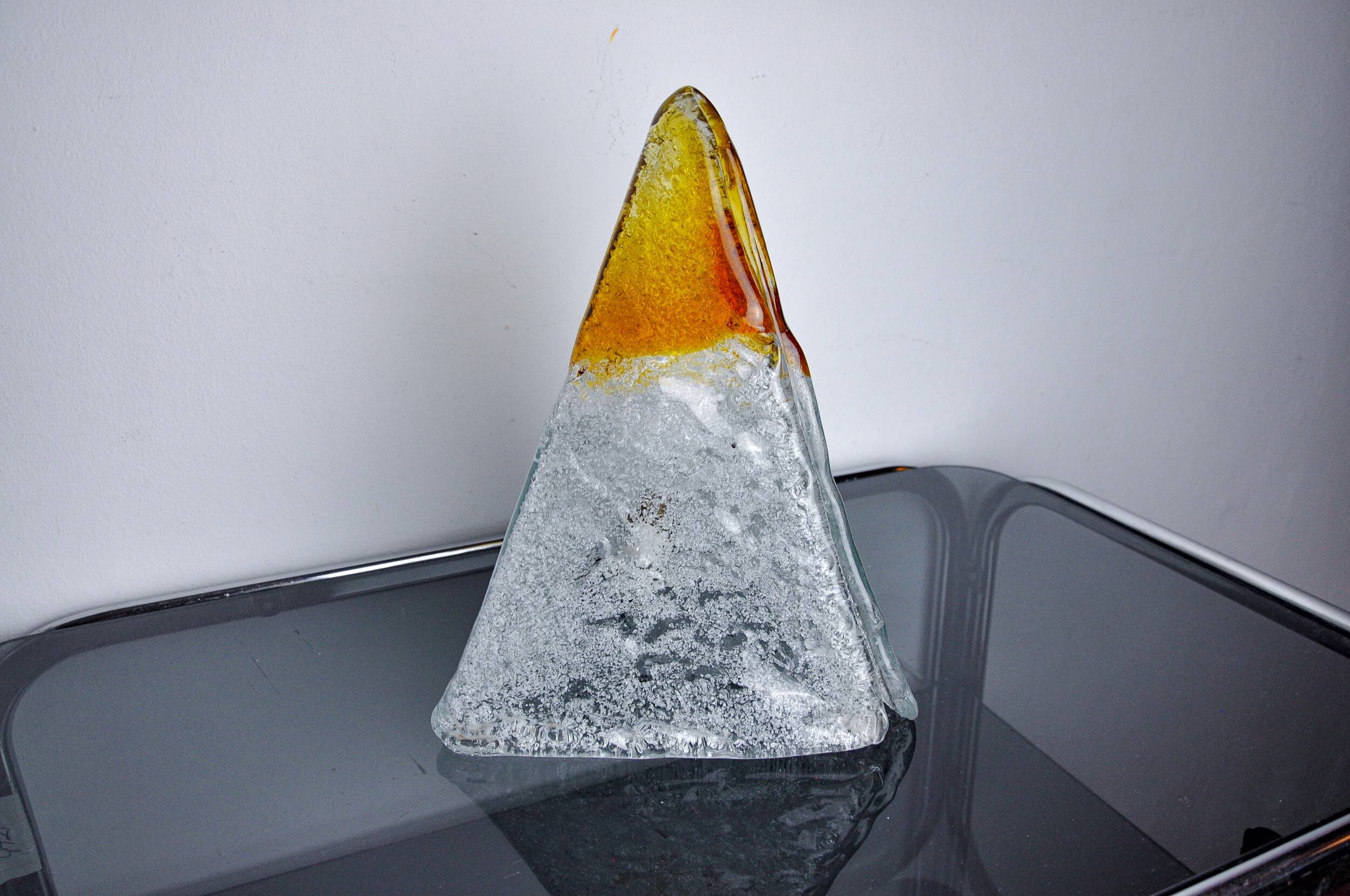 “Pyramid” lamp by Mazzega, orange frosted Murano glass, Italy, 1970