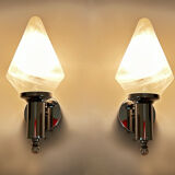 Pair vintage wall lamps 70s, chrome and glass