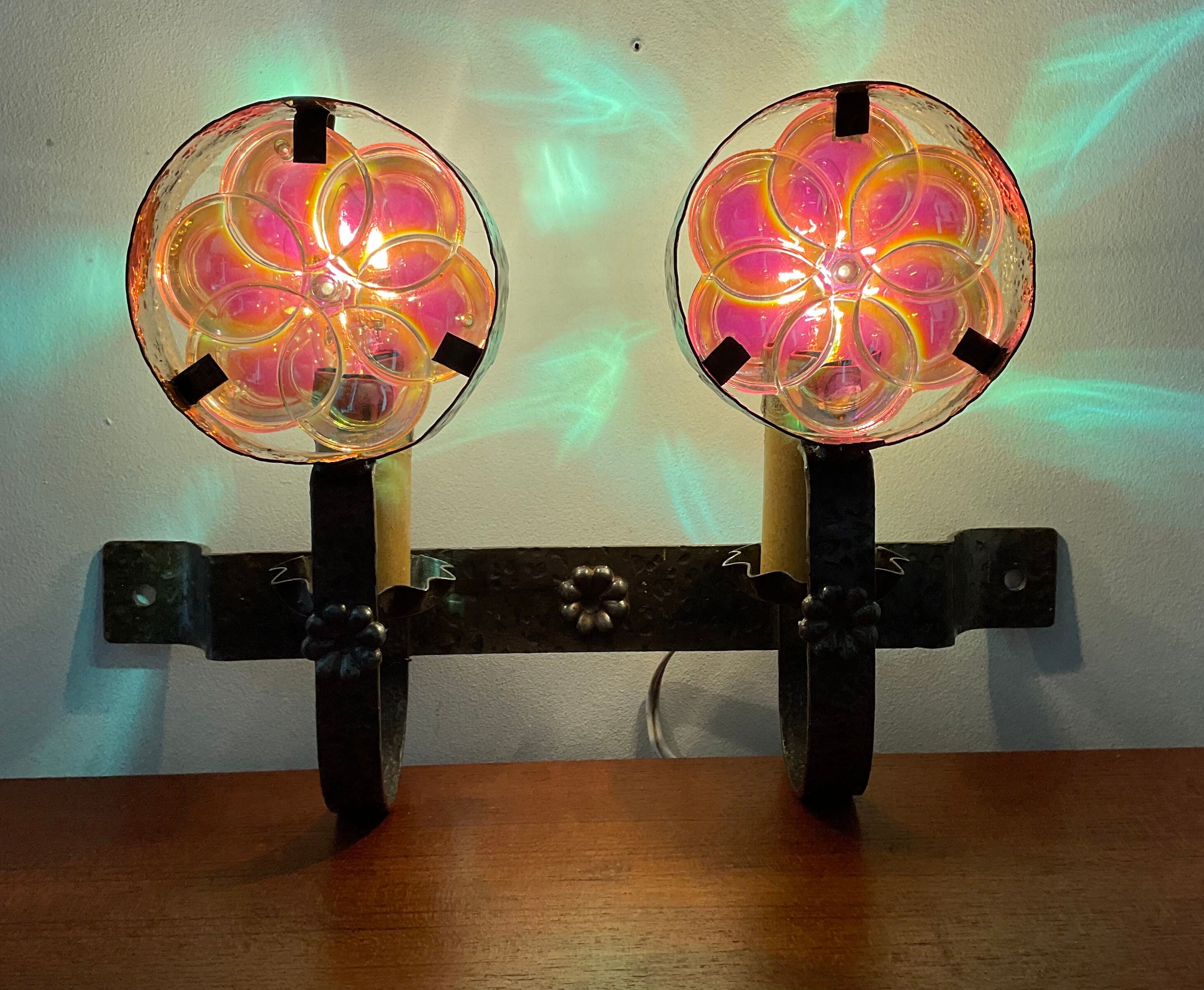 Vintage wall lamps in wrought iron and Murano glass paste from the 50s and 60s