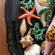 Vintage barbotine dish with fish decoration in relief