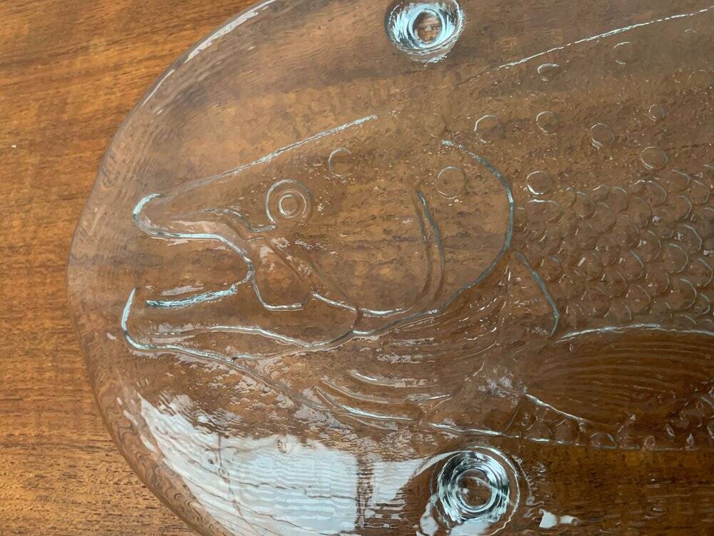 Large Vintage Glass Plate in the Shape of a Swedish Fish by Pukeberg Glass