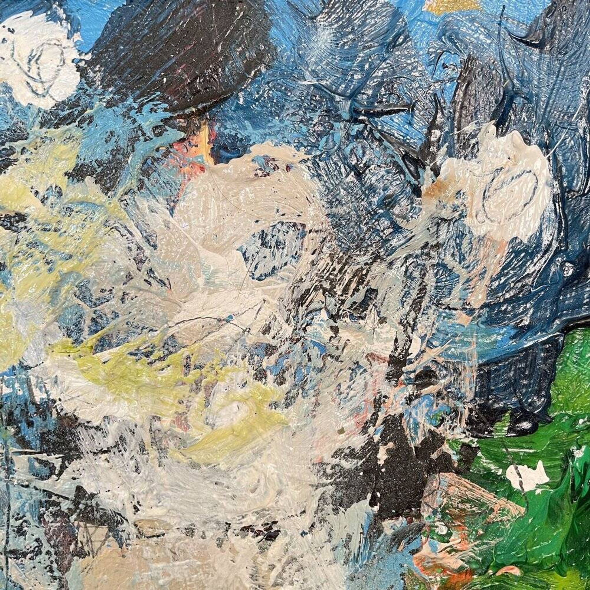 Acrylique et médias mixtes sur panneau encadrée, composition abstraite, Felix Bachmann