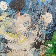 Acrylique et médias mixtes sur panneau encadrée, composition abstraite, Felix Bachmann