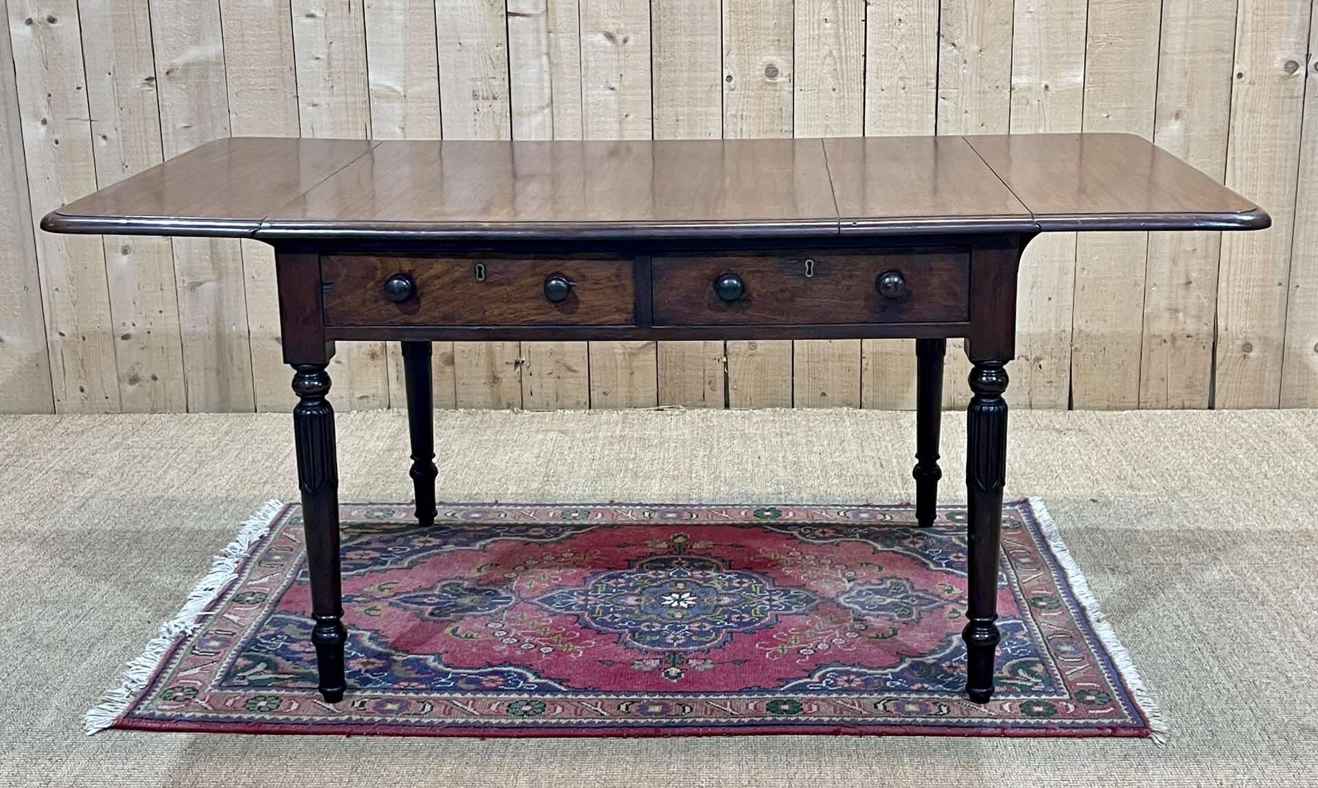 Table bureau anglaise en acajou XIXème avec 2 tiroirs