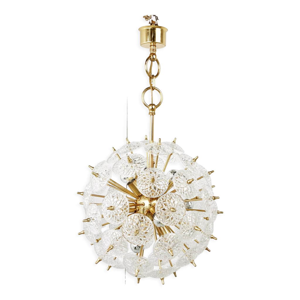 Luminaire suspendu Spoutnik moderne Lustre laiton brossé doré Suspension Luminaire industrielle à montage encastré abat-jour en verre réglable lampe
