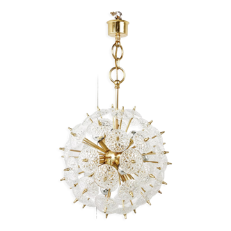 Mid century brass and crystal sputnik chandelier by Val saint lambert, 1960s