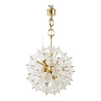 Lustre Spoutnik en laiton et cristal par Val saint lambert, années 1960