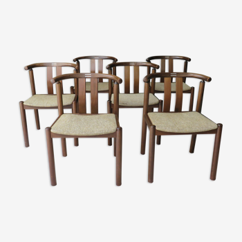 Suite of 6 Scandinavian vintage teak dining chairs by Uldum Mobelfabrik, Denmark 60s