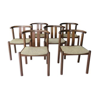 Suite of 6 Scandinavian vintage teak dining chairs by Uldum Mobelfabrik, Denmark 60s