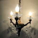 Gilt French Chandelier: Neo Classical 3-Branch Crystal Pendant Light