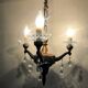 Gilt French Chandelier: Neo Classical 3-Branch Crystal Pendant Light
