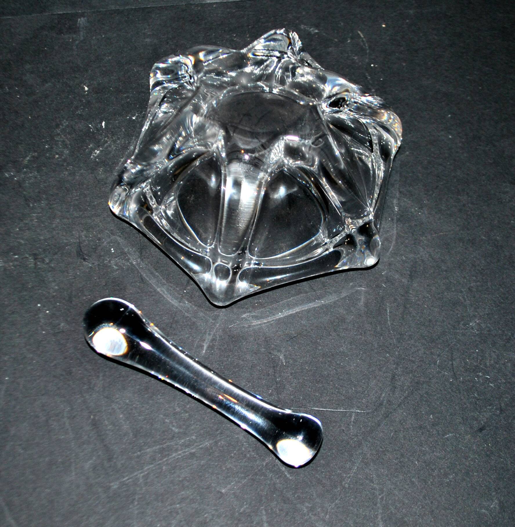 Vide-poche mortier et pilon en cristal daum signé design moderniste