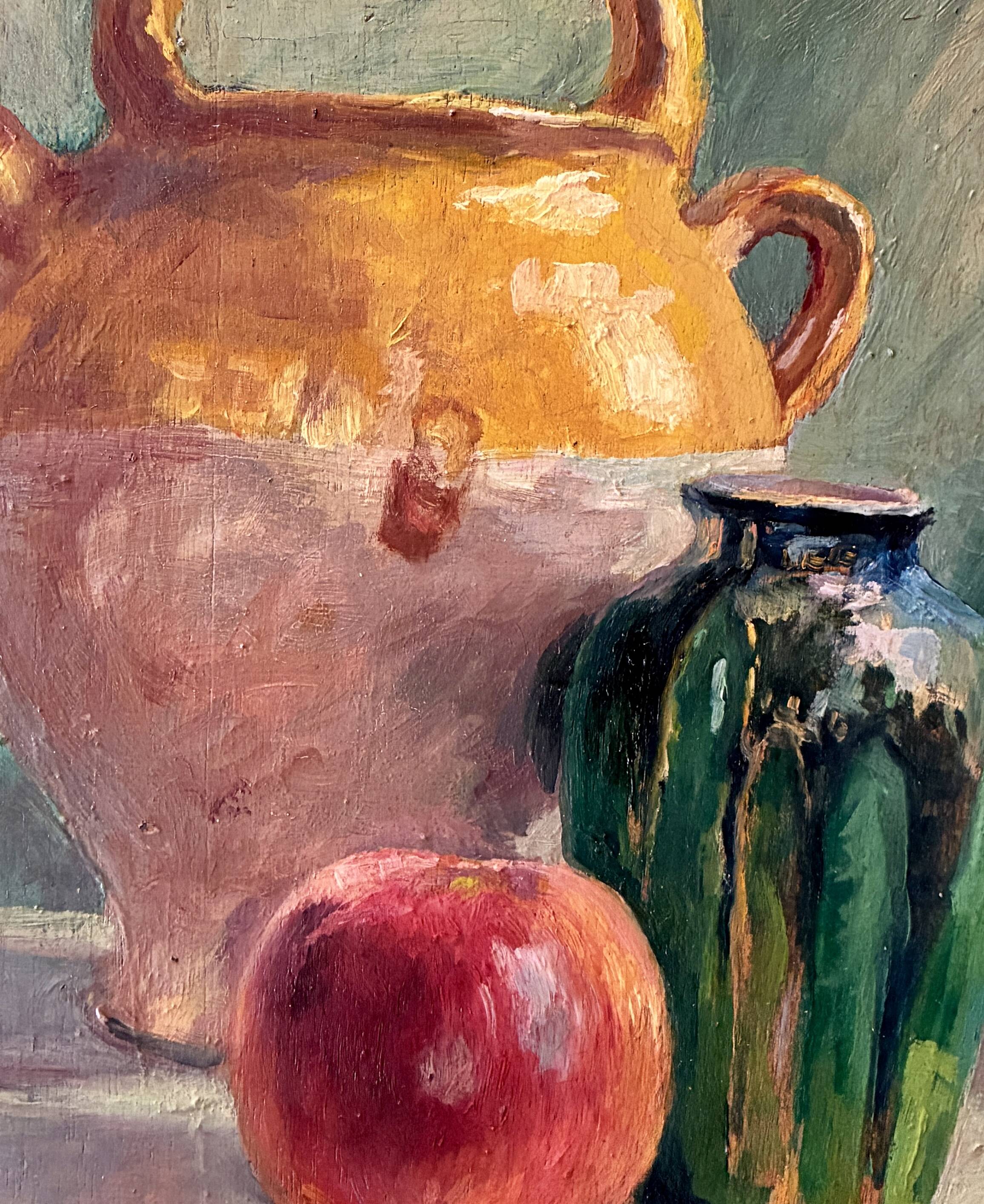 Old painting oil still life on plywood