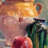 Old painting oil still life on plywood