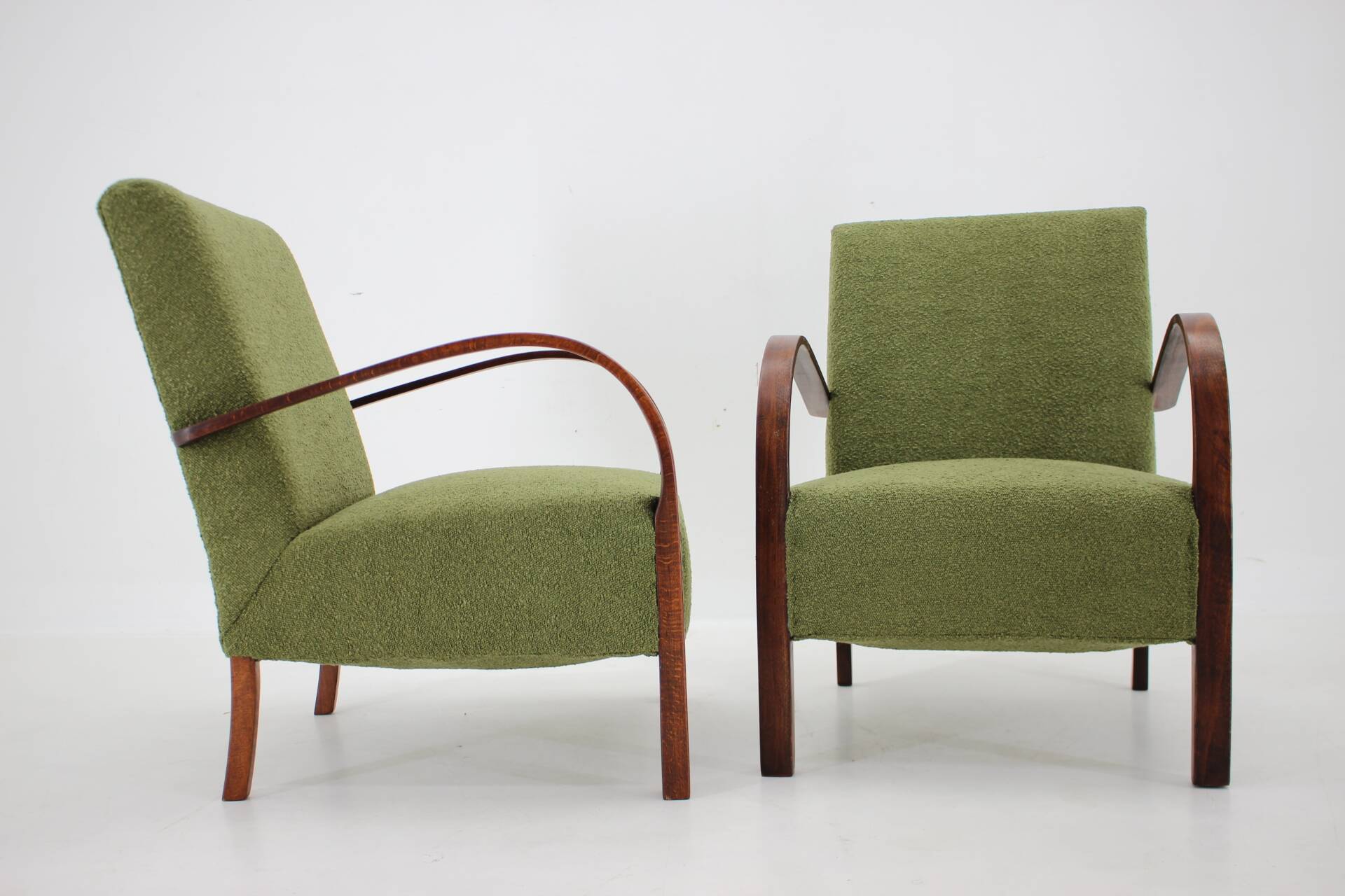 1940s Pair of Restored  Art Deco Armchairs in Boucle , Czechoslovakia