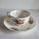 Antique Cup and Saucer in Porcelain with Hand-Painted Floral Decoration
