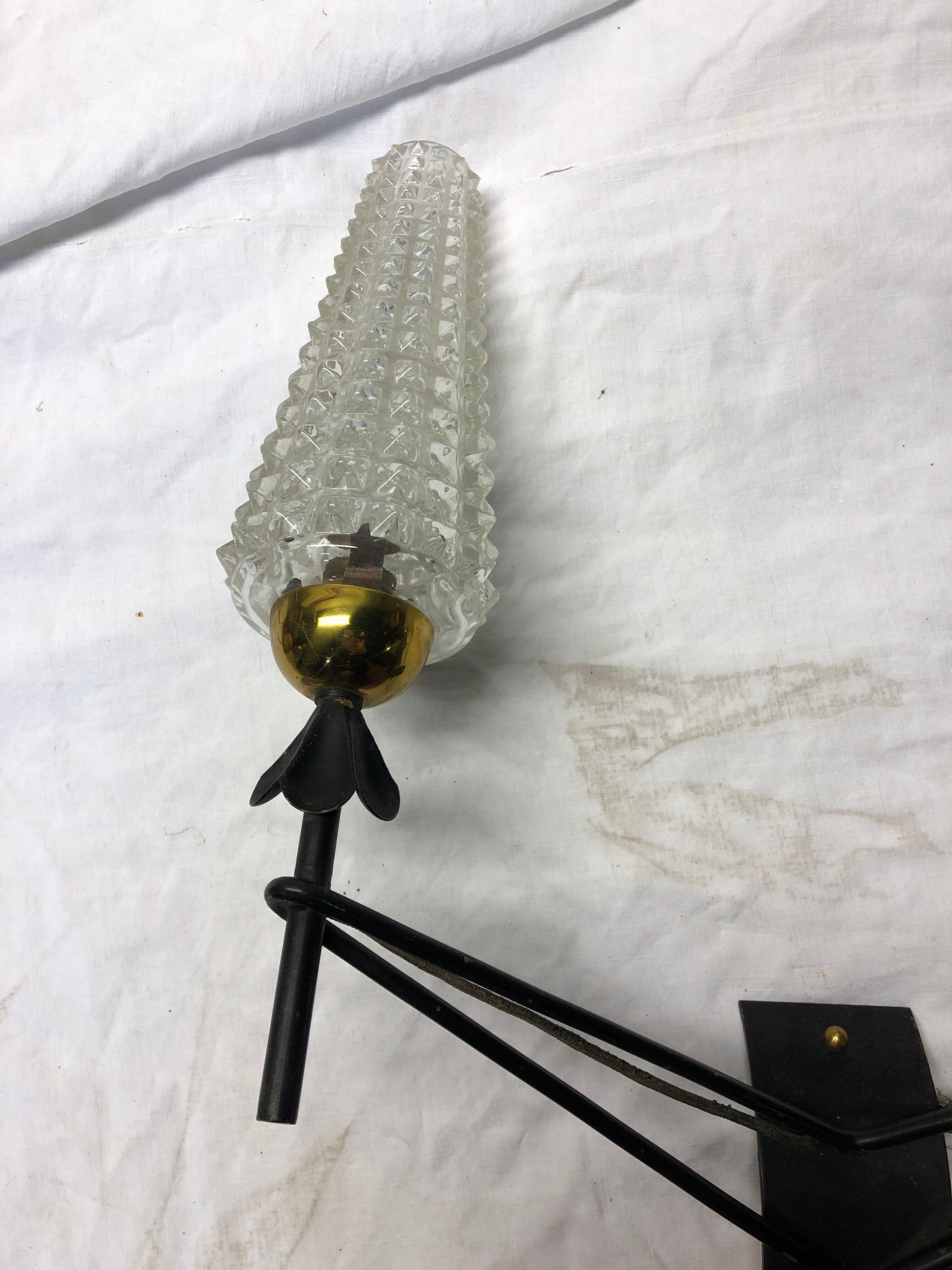 Wall light 50s brass metal glass