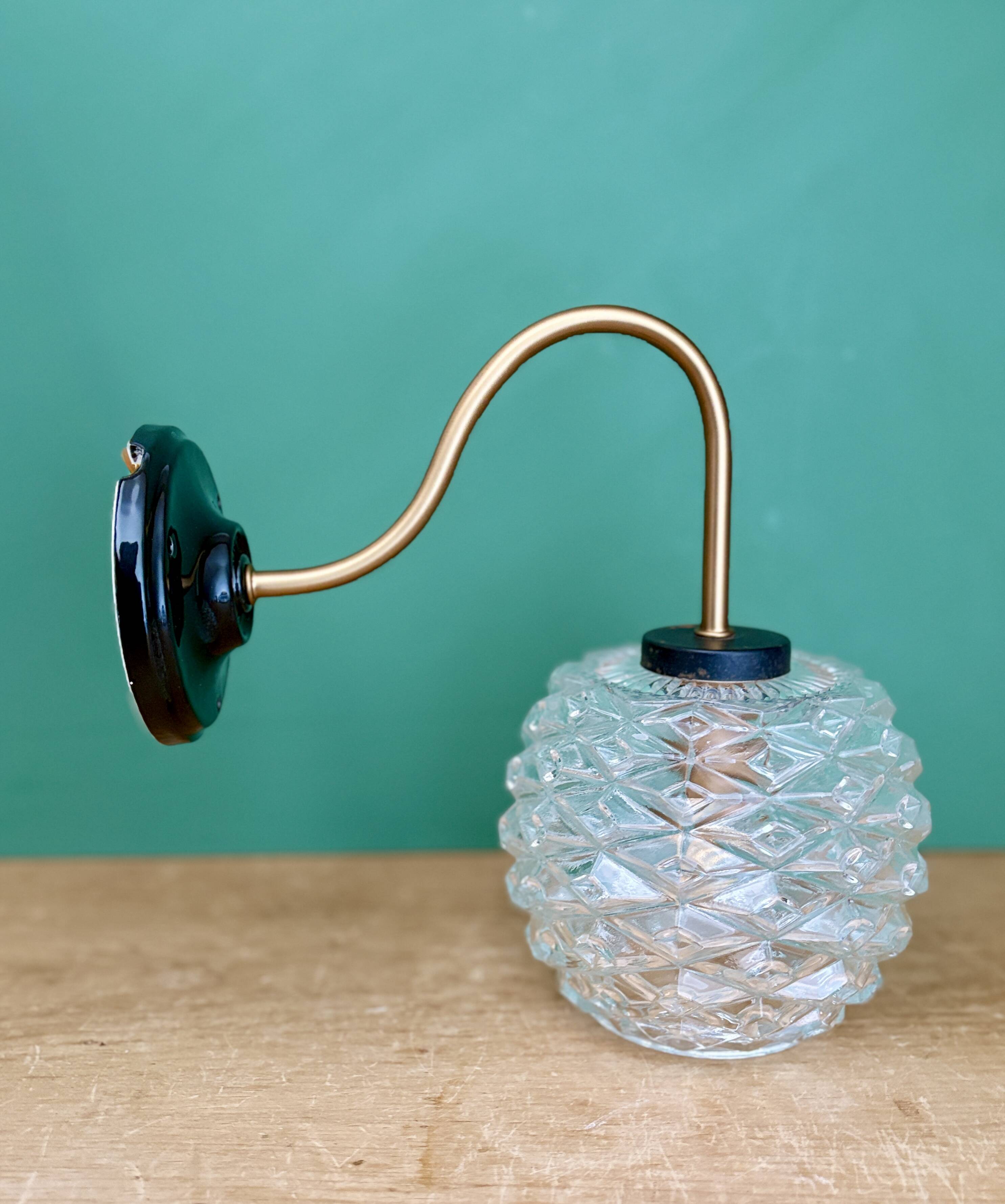Swan neck vintage globe wall light in moulded glass
